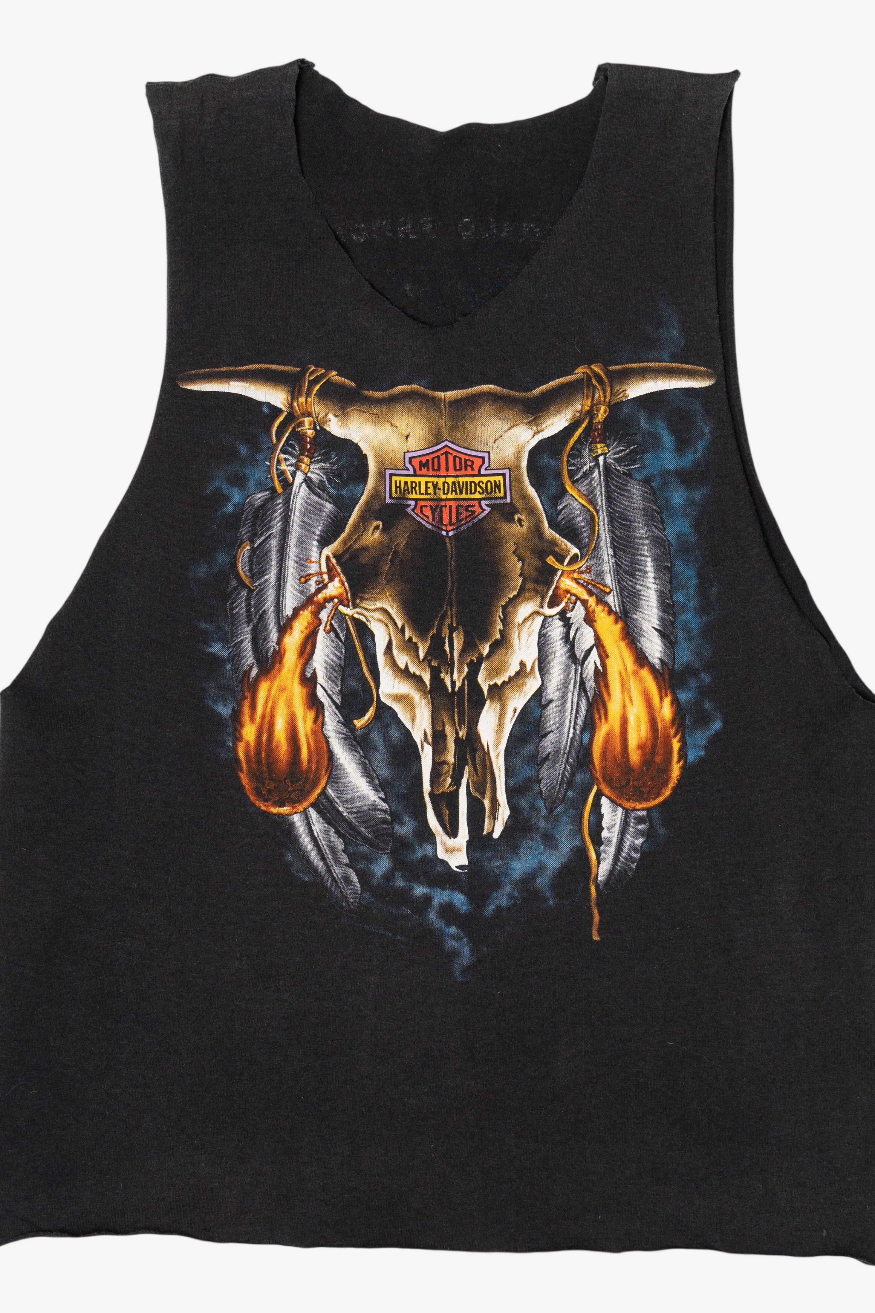 Vintage Crazy Ray's Road Tour 1991 Cutoff Sleeves Harley Davidson T-Shirt (1990s)