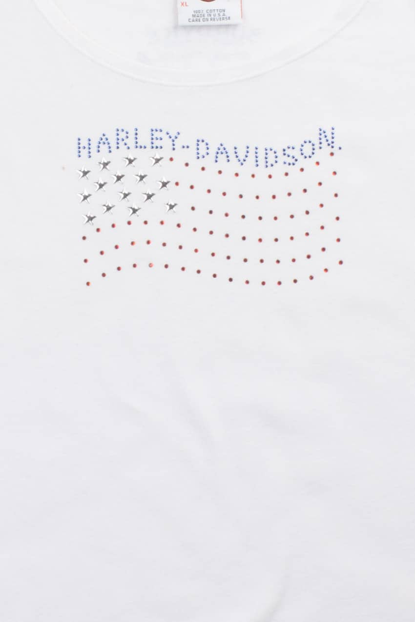Woman's Cut American Flag Harley Davidson Tee