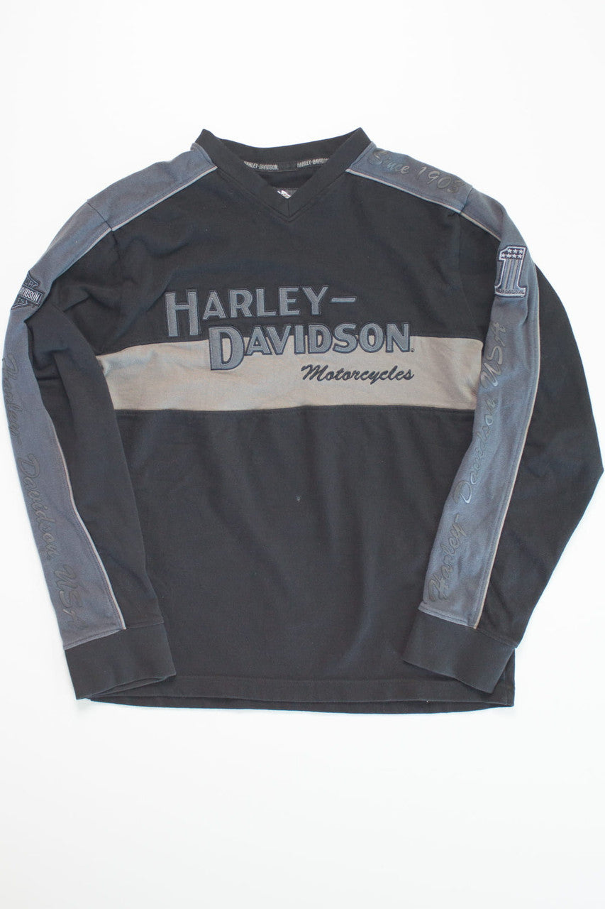 Embroidered Stripe Long Sleeve Harley Davidson T-Shirt