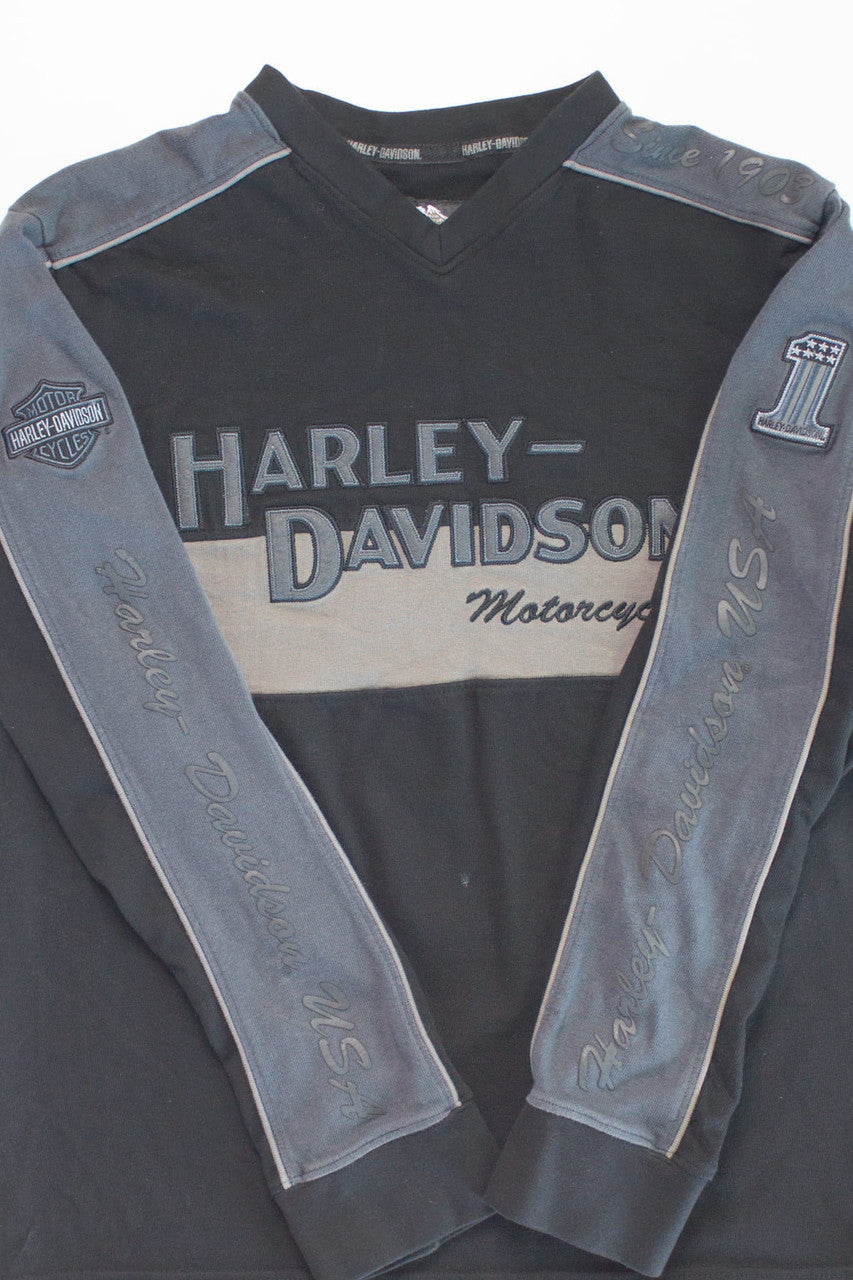 Embroidered Stripe Long Sleeve Harley Davidson T-Shirt