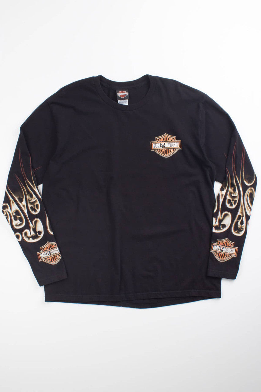 Skulls & Flames Long Sleeve Harley Tee