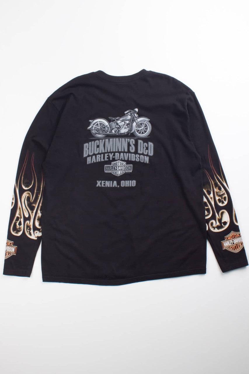 Skulls & Flames Long Sleeve Harley Tee