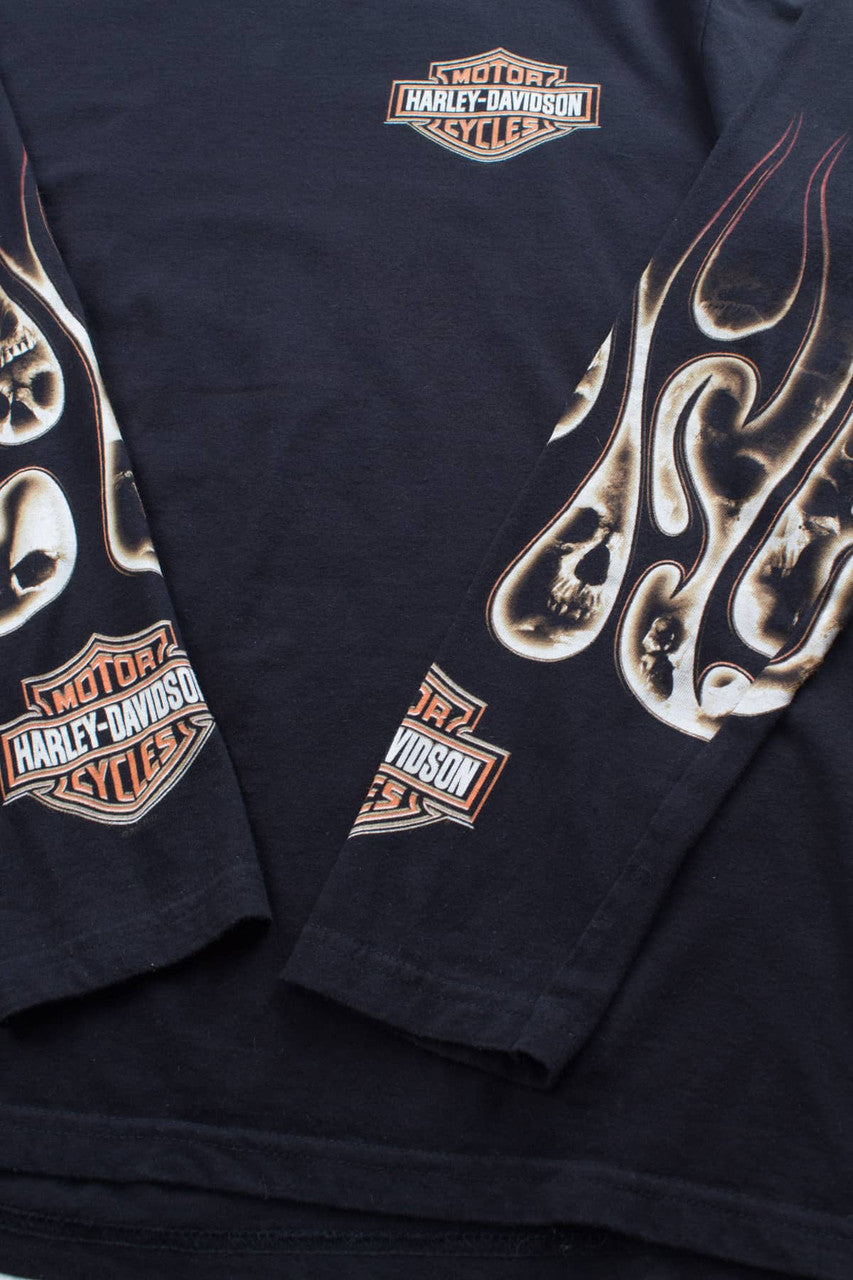 Skulls & Flames Long Sleeve Harley Tee