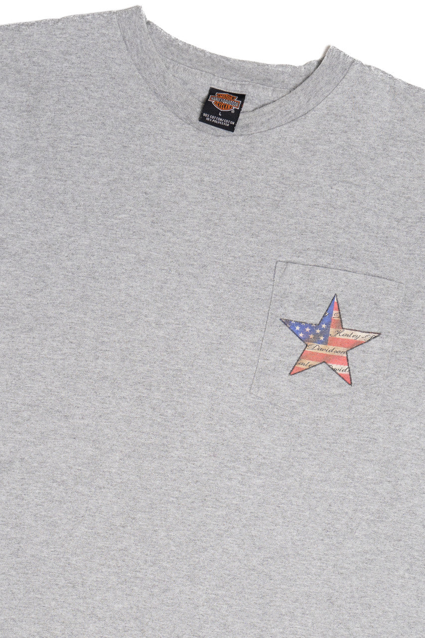 Harley Davidson American Flag Star Pocket T-Shirt