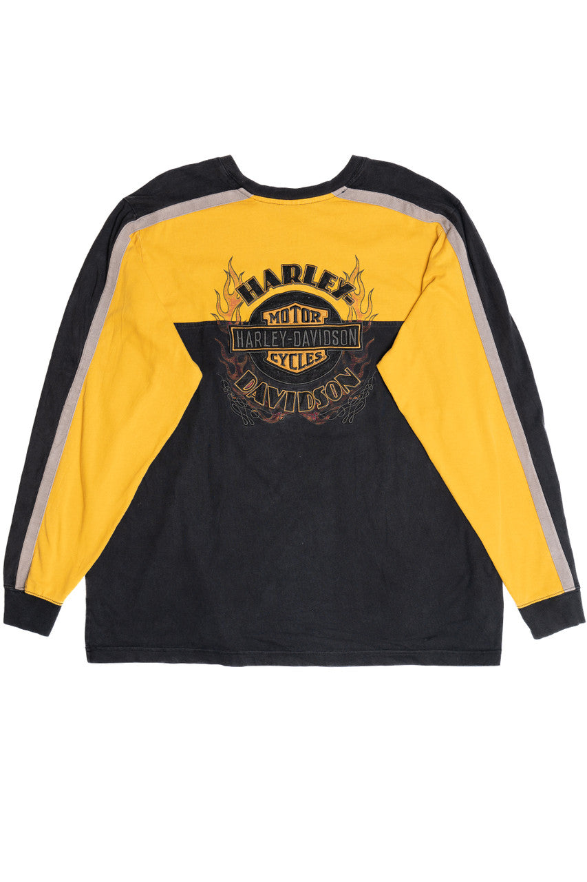 Harley Davidson Embroidered Logo Color Block Long Sleeve T-Shirt