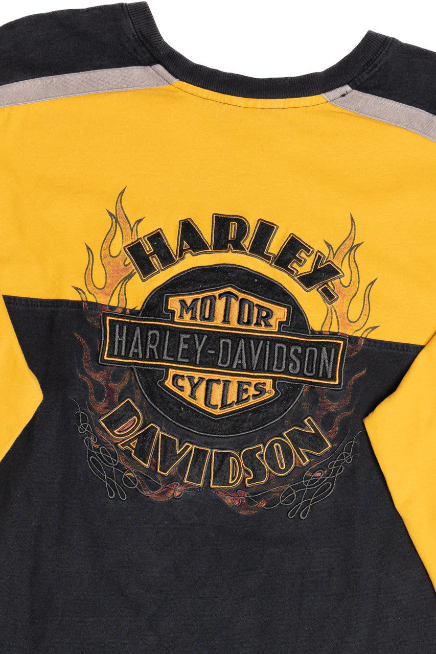 Harley Davidson Embroidered Logo Color Block Long Sleeve T-Shirt
