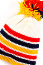 Yellow & White Striped Pom Pom Vintage Beanie