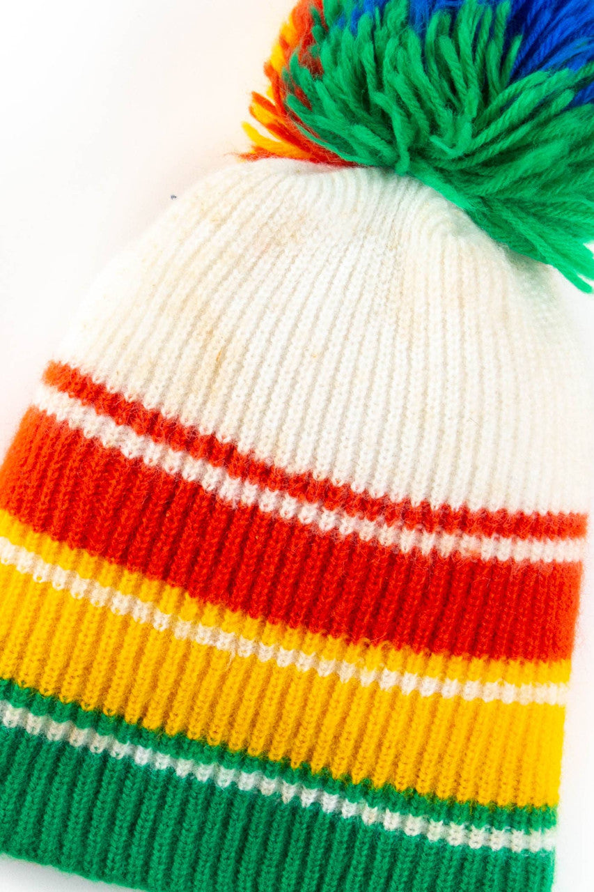 Rainbow Sherbet Pom Pom Vintage Beanie