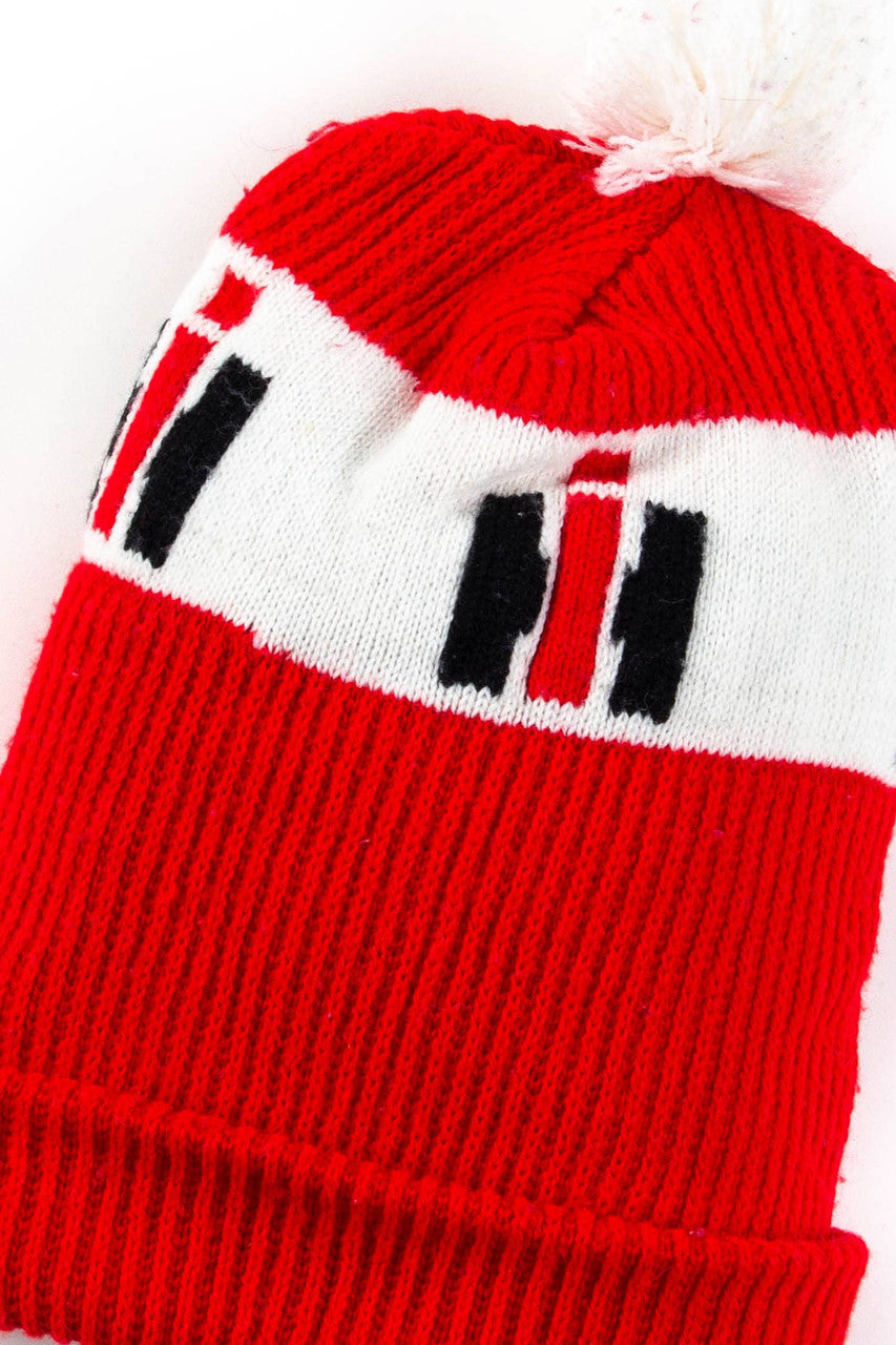 Red International Harvester Pom Pom Vintage Beanie