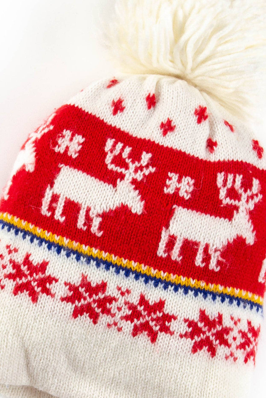 White Reindeer Pom Pom Beanie