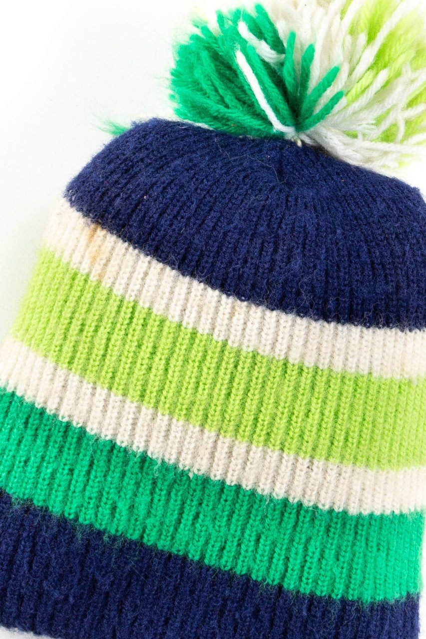 Navy & Green Pom Pom Beanie