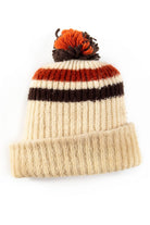 Beige Striped Pom Pom Beanie