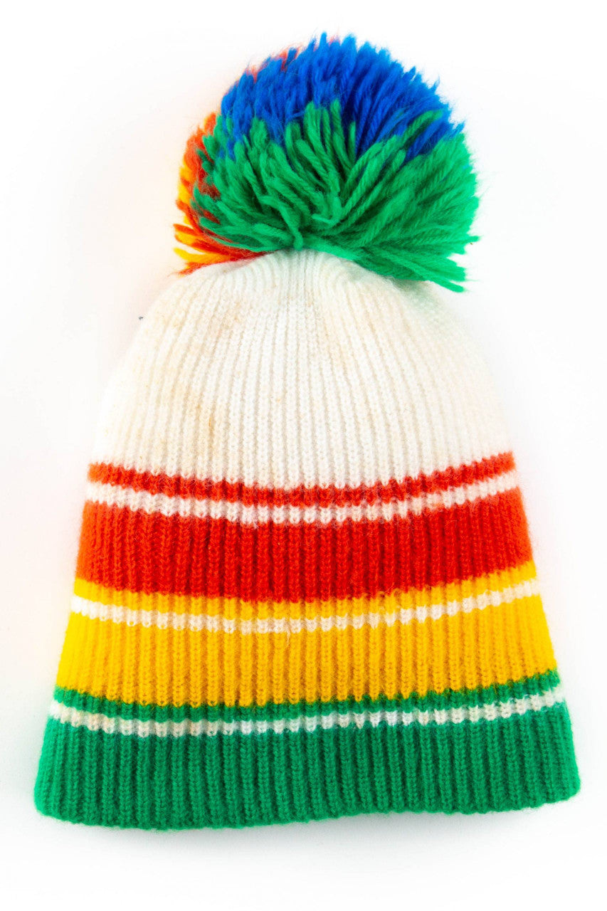 Rainbow Sherbet Pom Pom Vintage Beanie