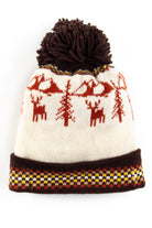Brown Fair Isle Pom Pom Beanie