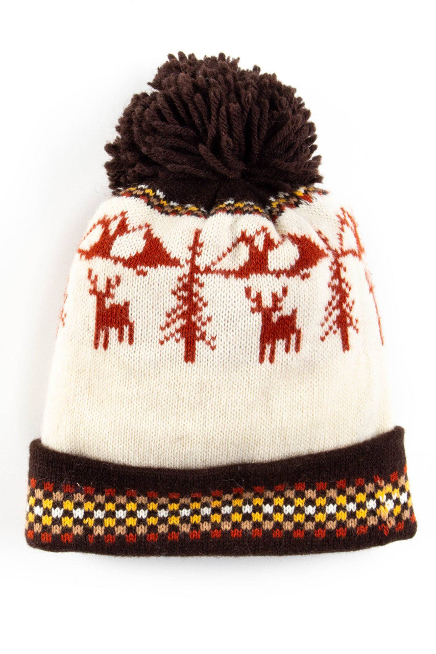 Brown Fair Isle Pom Pom Beanie
