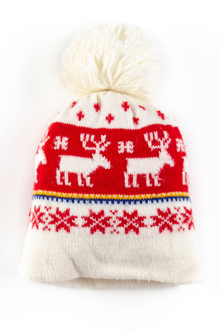 White Reindeer Pom Pom Beanie