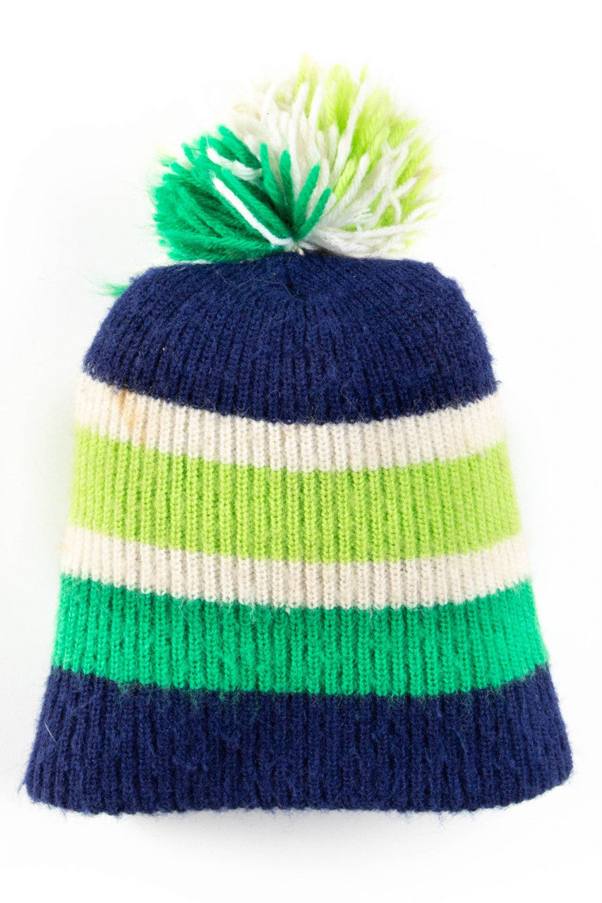 Navy & Green Pom Pom Beanie