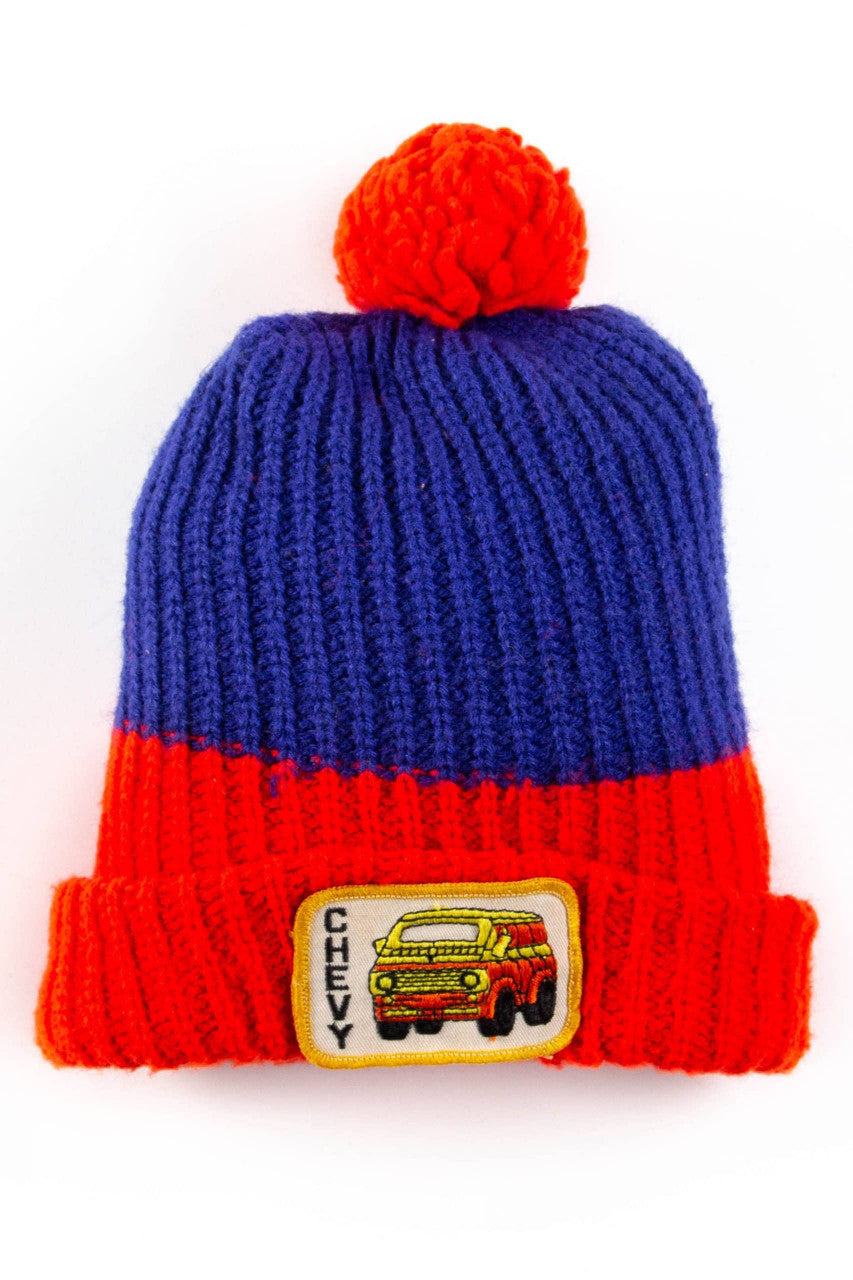 Vintage Chevy Patch Pom Pom Beanie