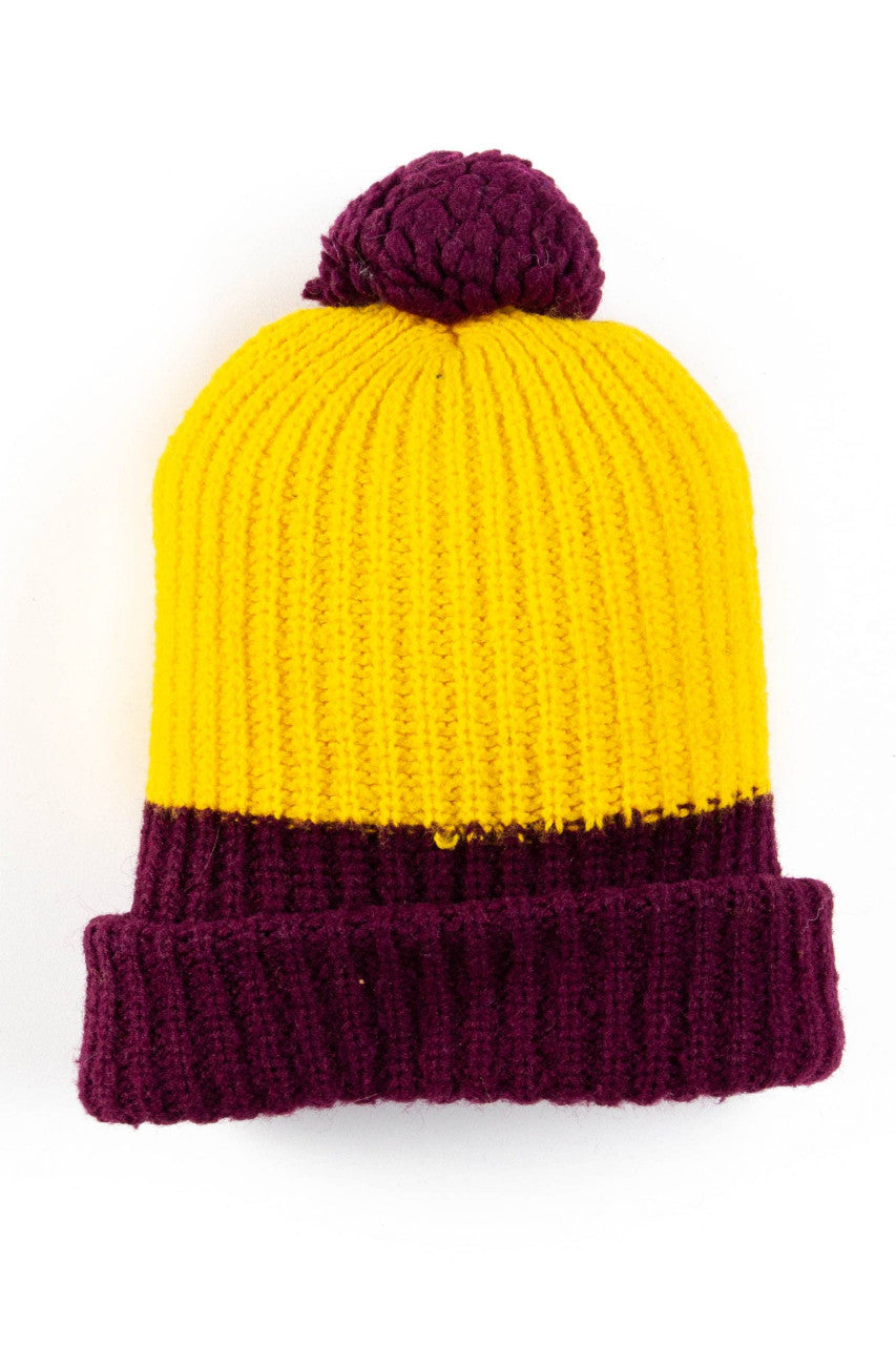 Maroon & Gold Pom Pom Vintage Beanie