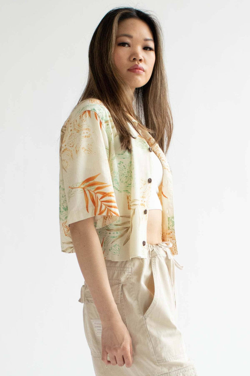 Cropped Fern Stamped Hawaiian Shirt