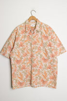 (Coral) Leaf Print Vintage Hawaiian Shirt