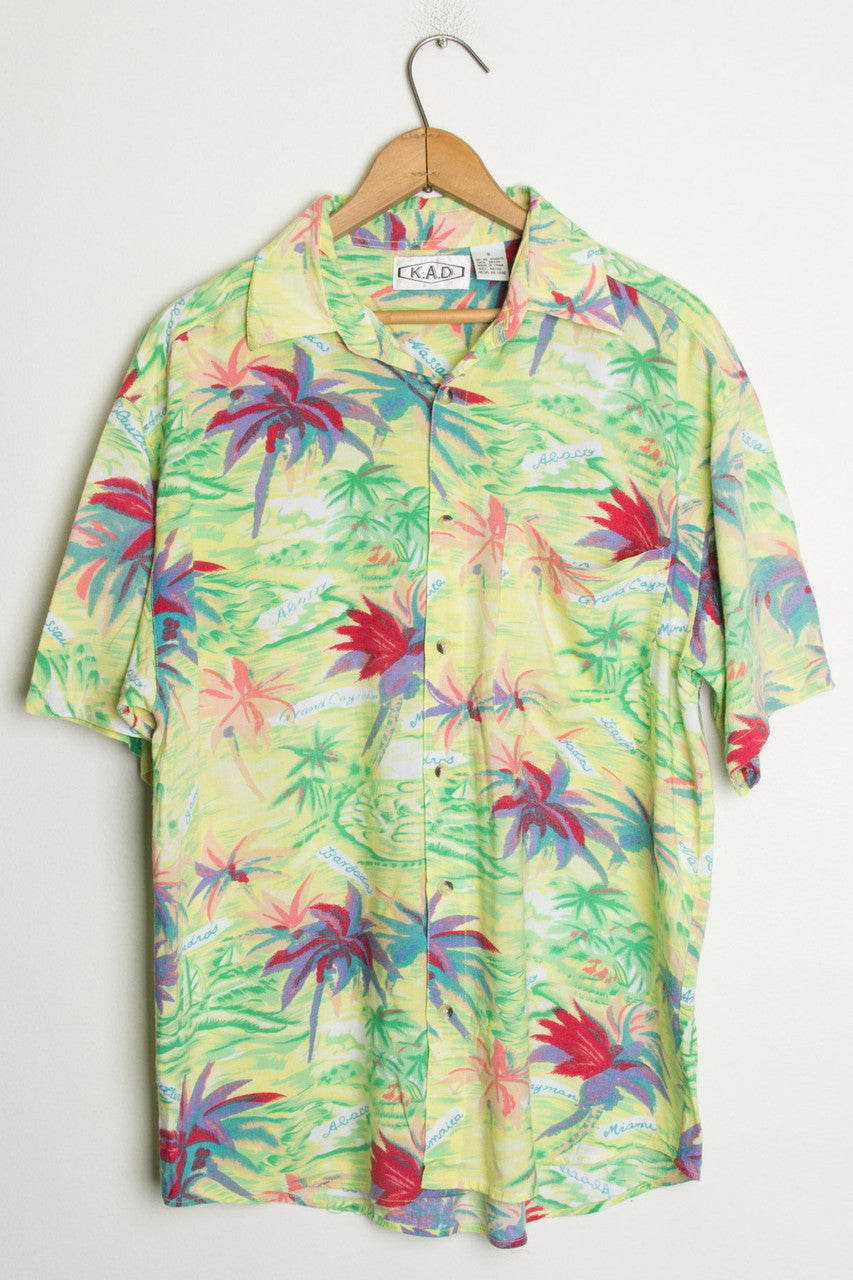 Vintage Palm Tree Print Hawaiian Shirt