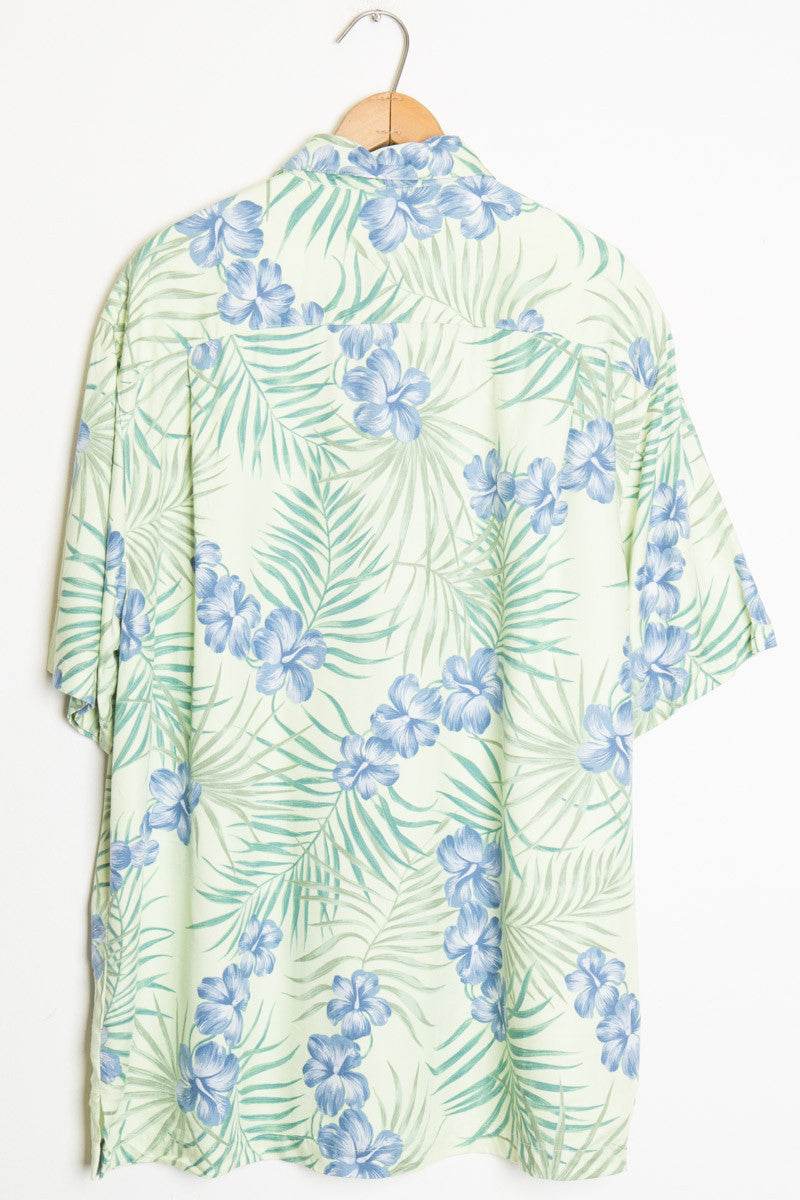 Green and Blue Hibiscus Vintage Hawaiian Shirt