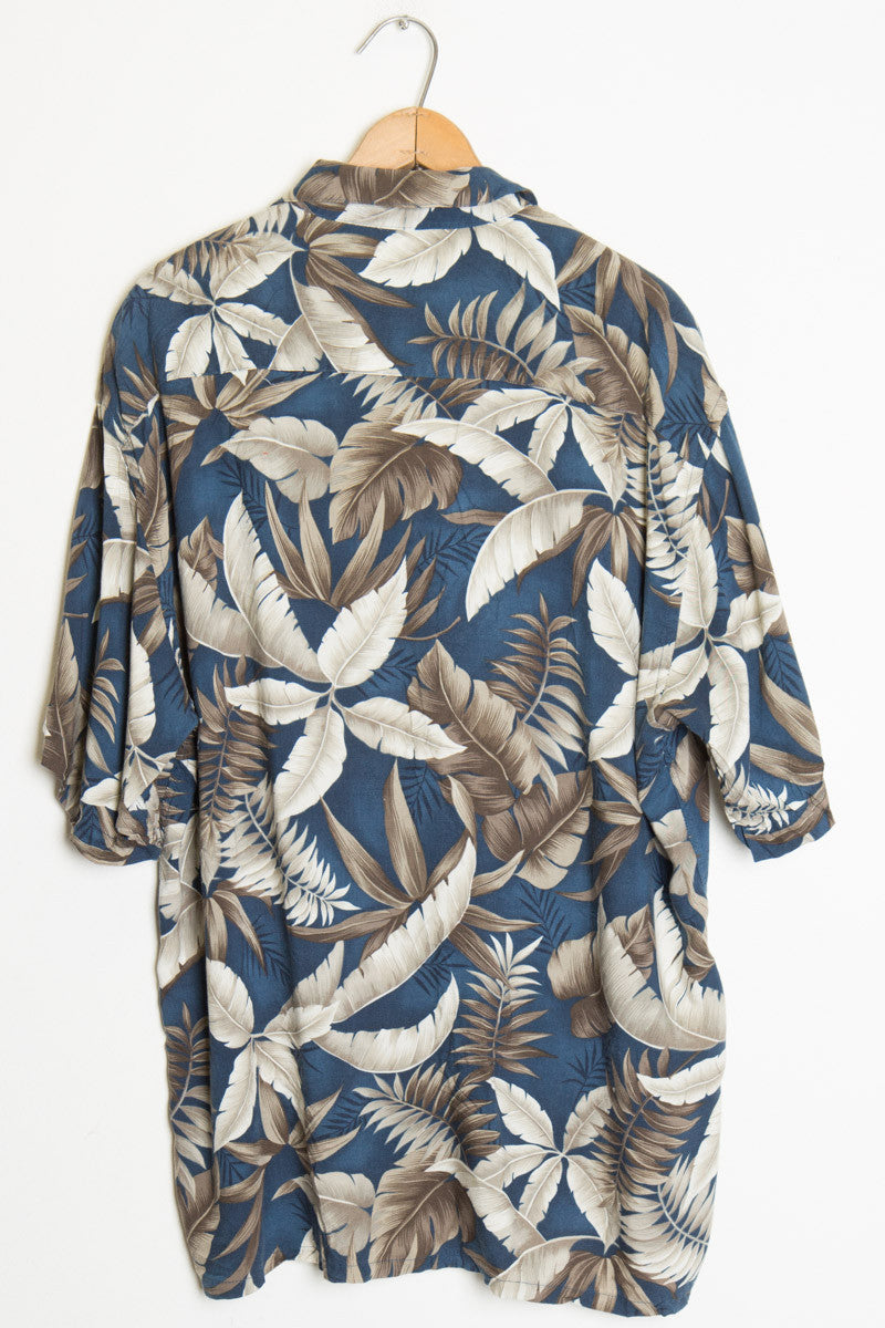 Blue Palm Leaf Vintage Hawaiian Shirt