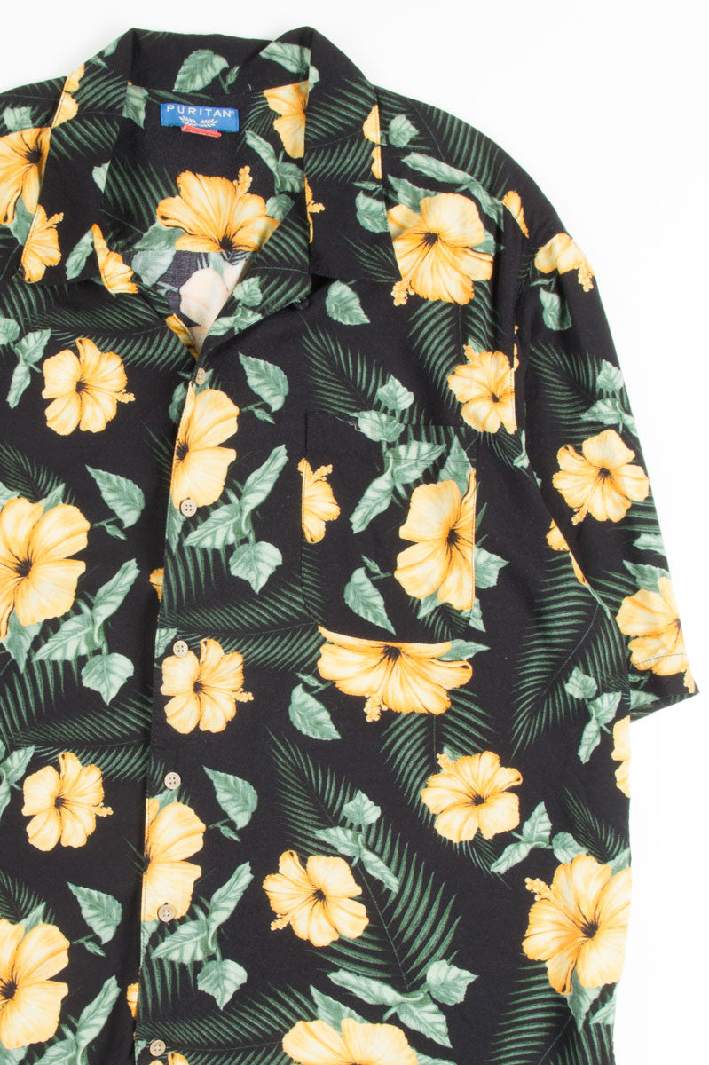 Black & Orange Hibiscus Vintage Hawaiian