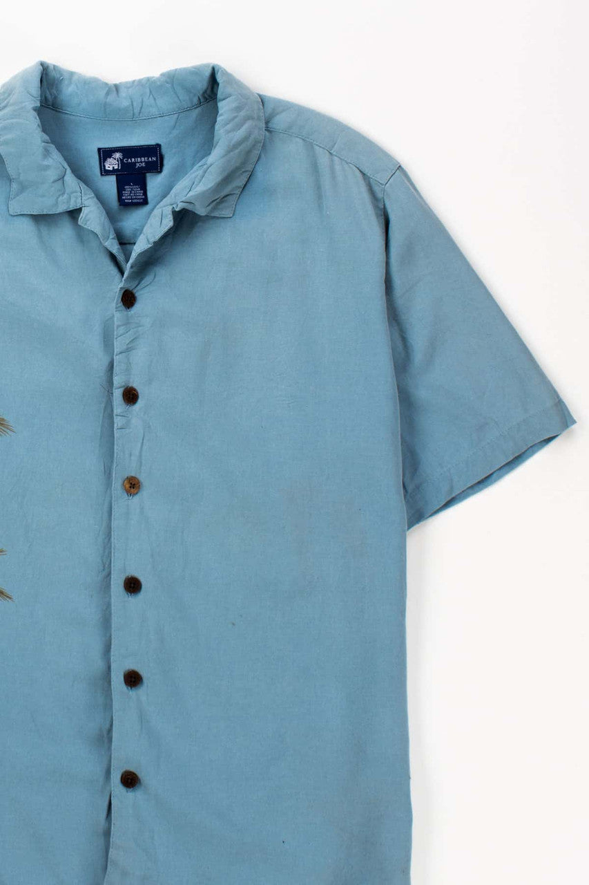 Palm Printed Light Blue Silk hawaiian Shirt