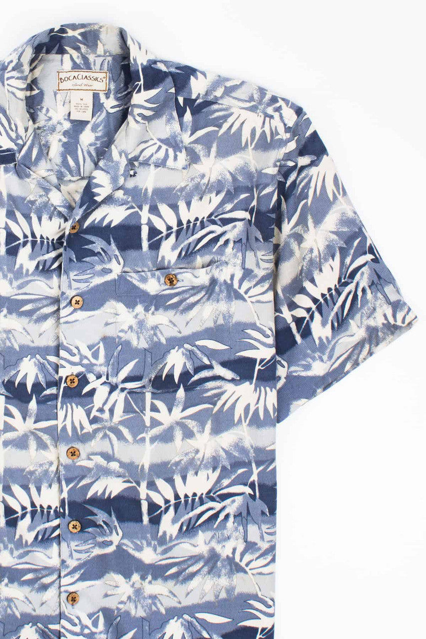Vintage Blue Palms Silk Hawaiian Shirt
