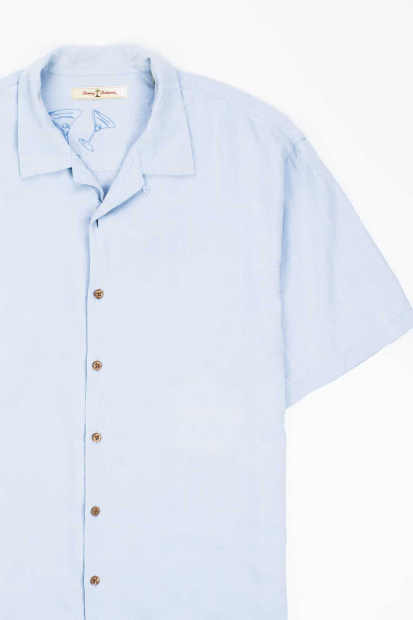 Baby Blue Grid Knit Vintage Silk Hawaiian