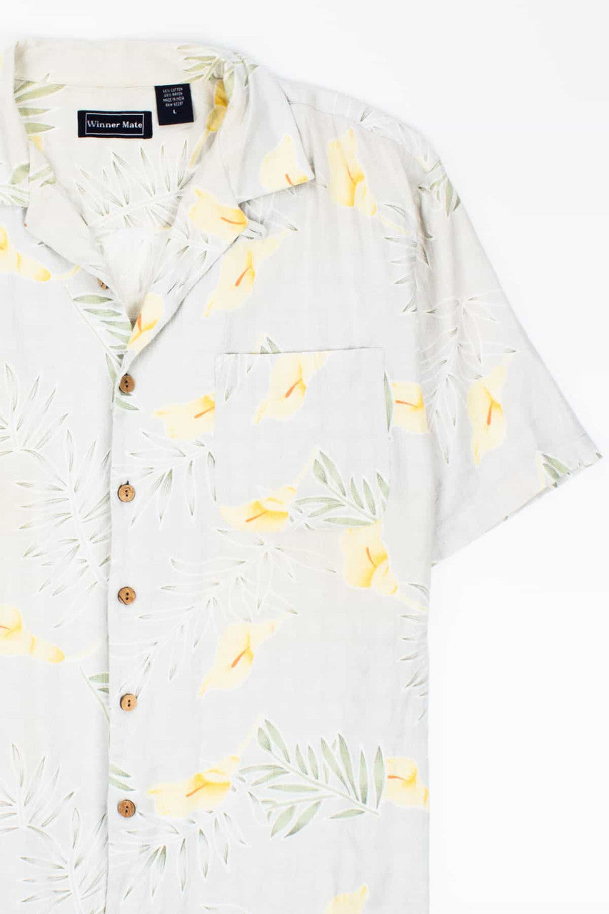 Light Yellow Floral Pocket Hawaiian Shirt
