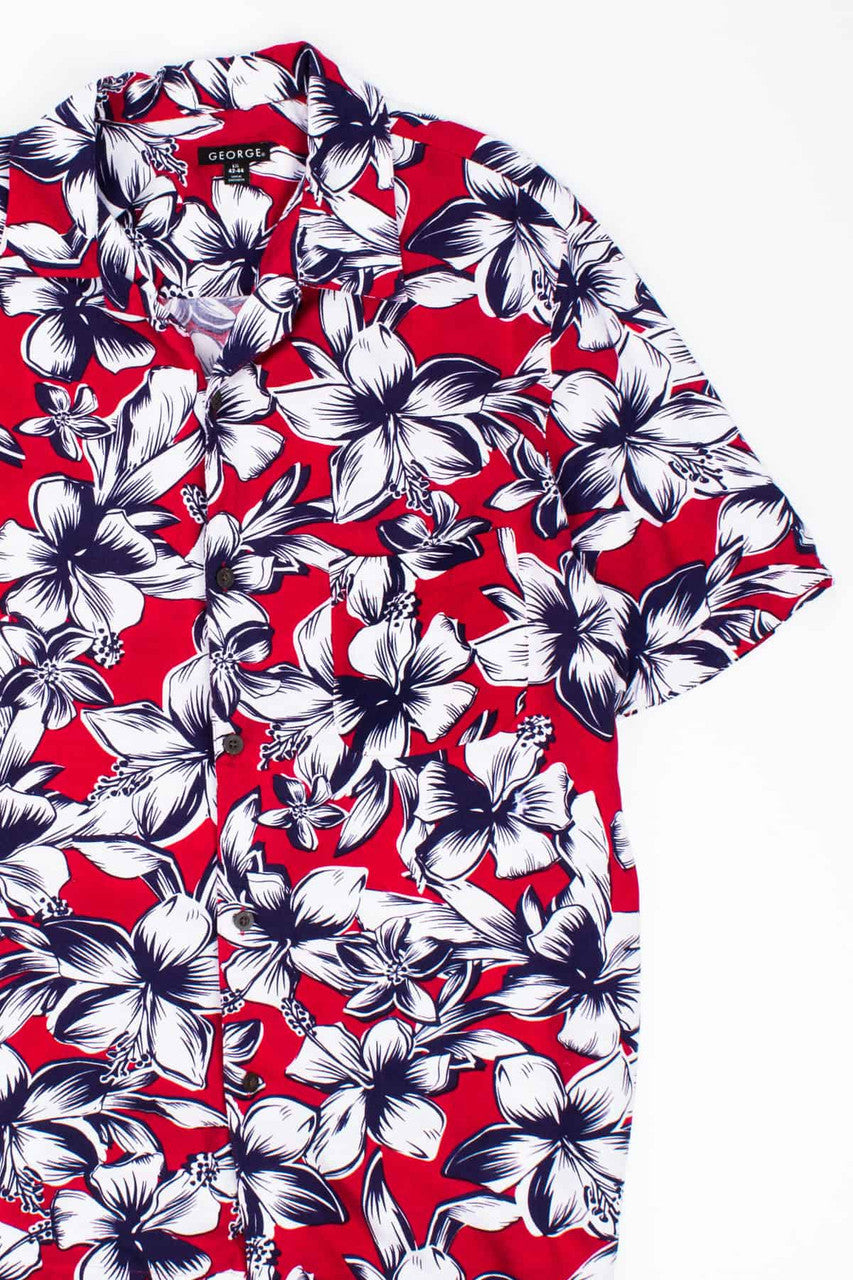 Bright Hibiscus Print Vintage Hawaiian Shirt
