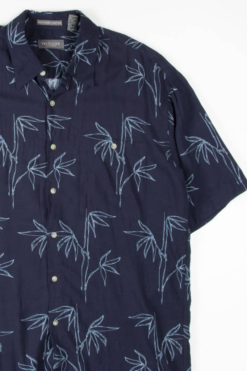Navy Bamboo Outline Hawaiian Shirt