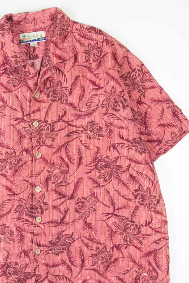 Burgundy Striped Floral Hawaiian Shirt