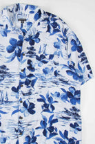 Indigo Watercolor Flowers & Sailboats Hawaiian Shirt