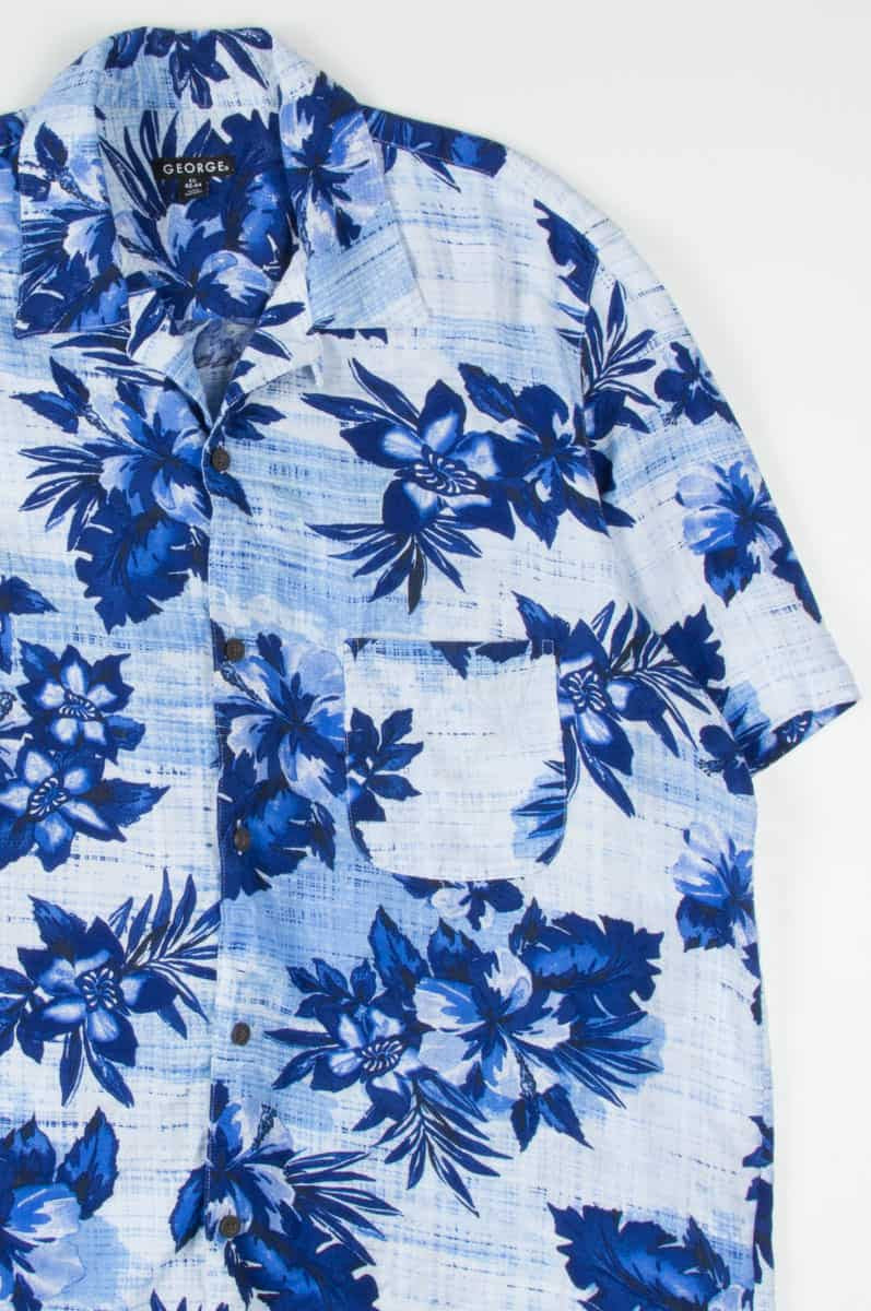 Blue Floral Print Hawaiian Shirt 1