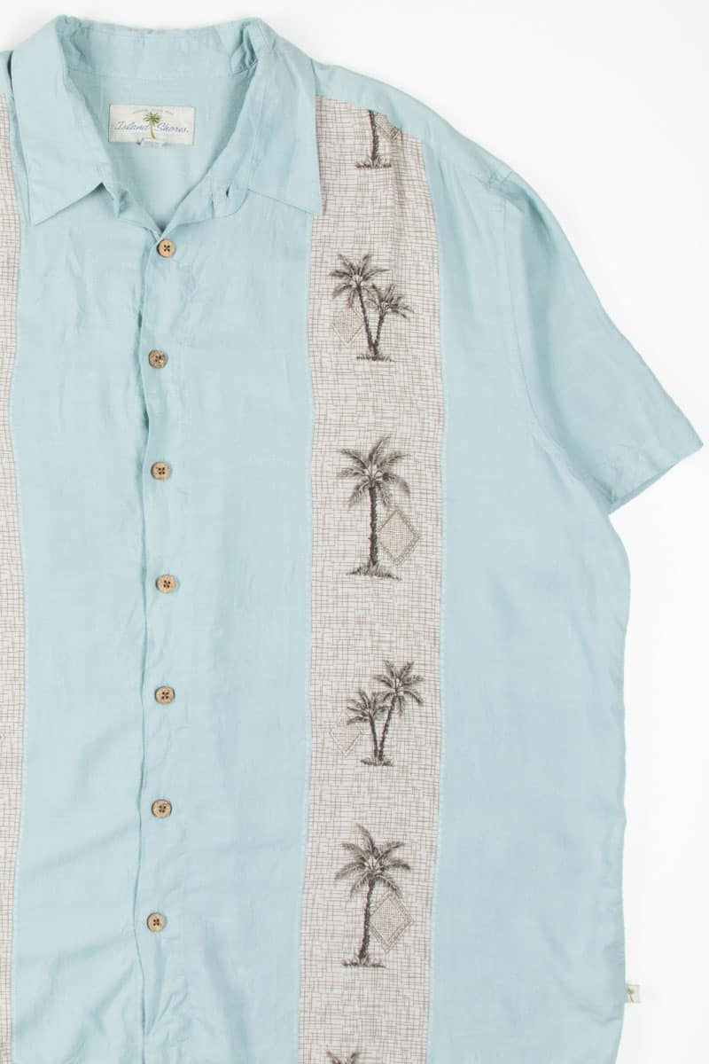 Mint Palm Tree Bowling Striped Hawaiian Shirt