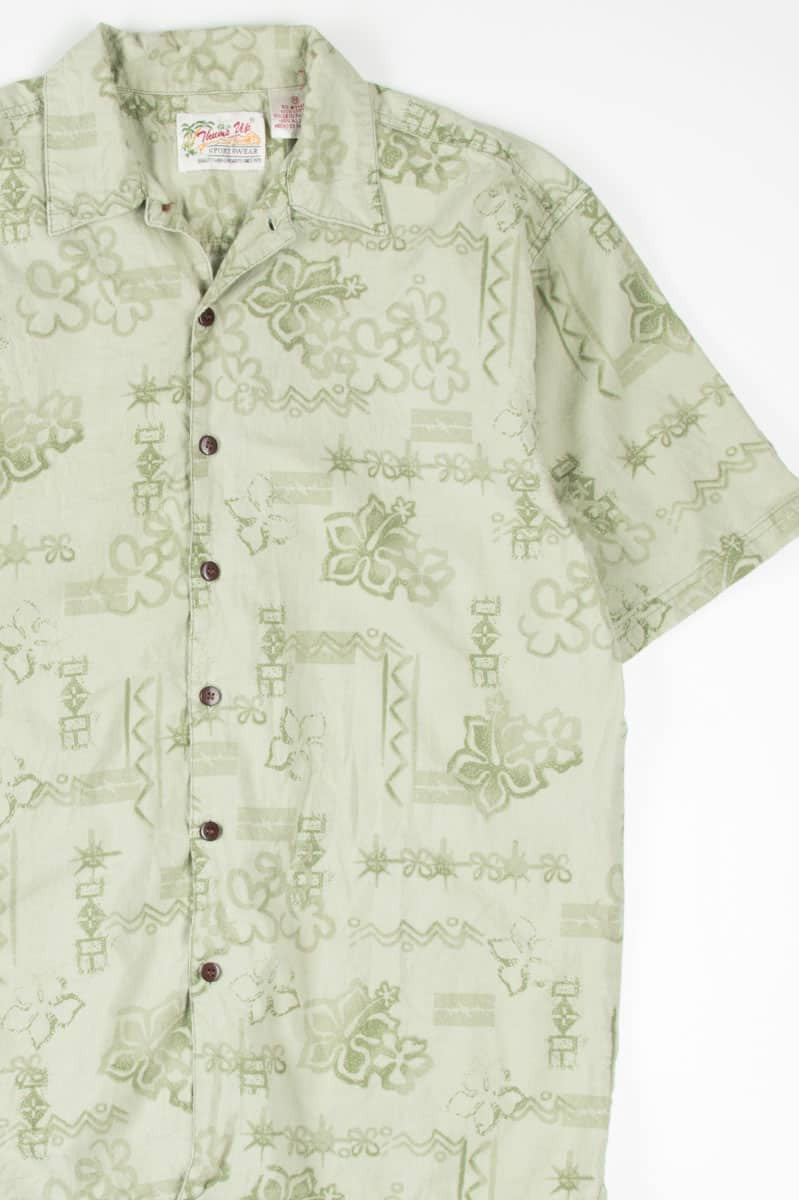 Green Floral Print Hawaiian Shirt
