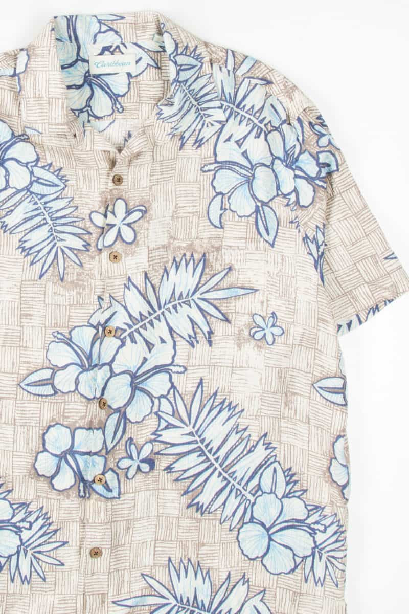 Brown & Blue Sketched Floral Hawaiian Shirt