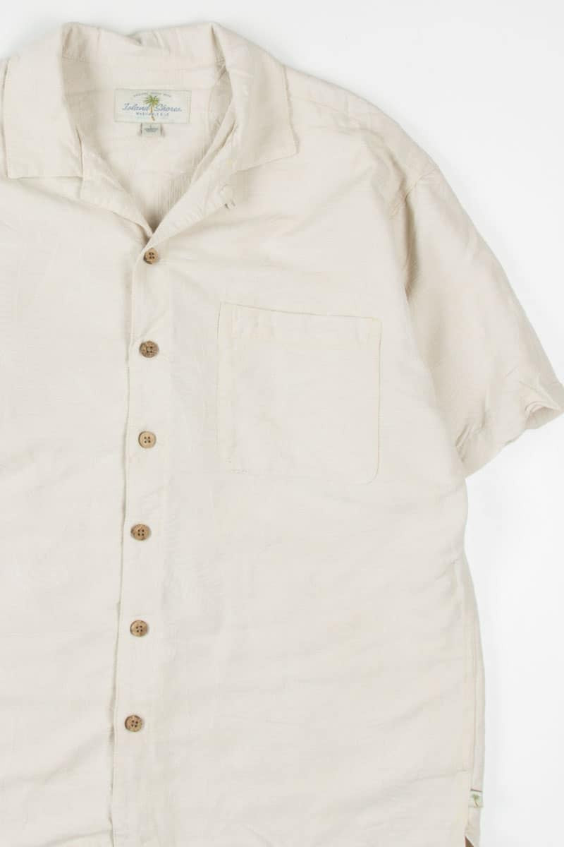 Cream Textured Leaves Hawaiian Shirt