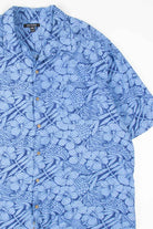Blue Thatched Floral Hawaiian Shirt