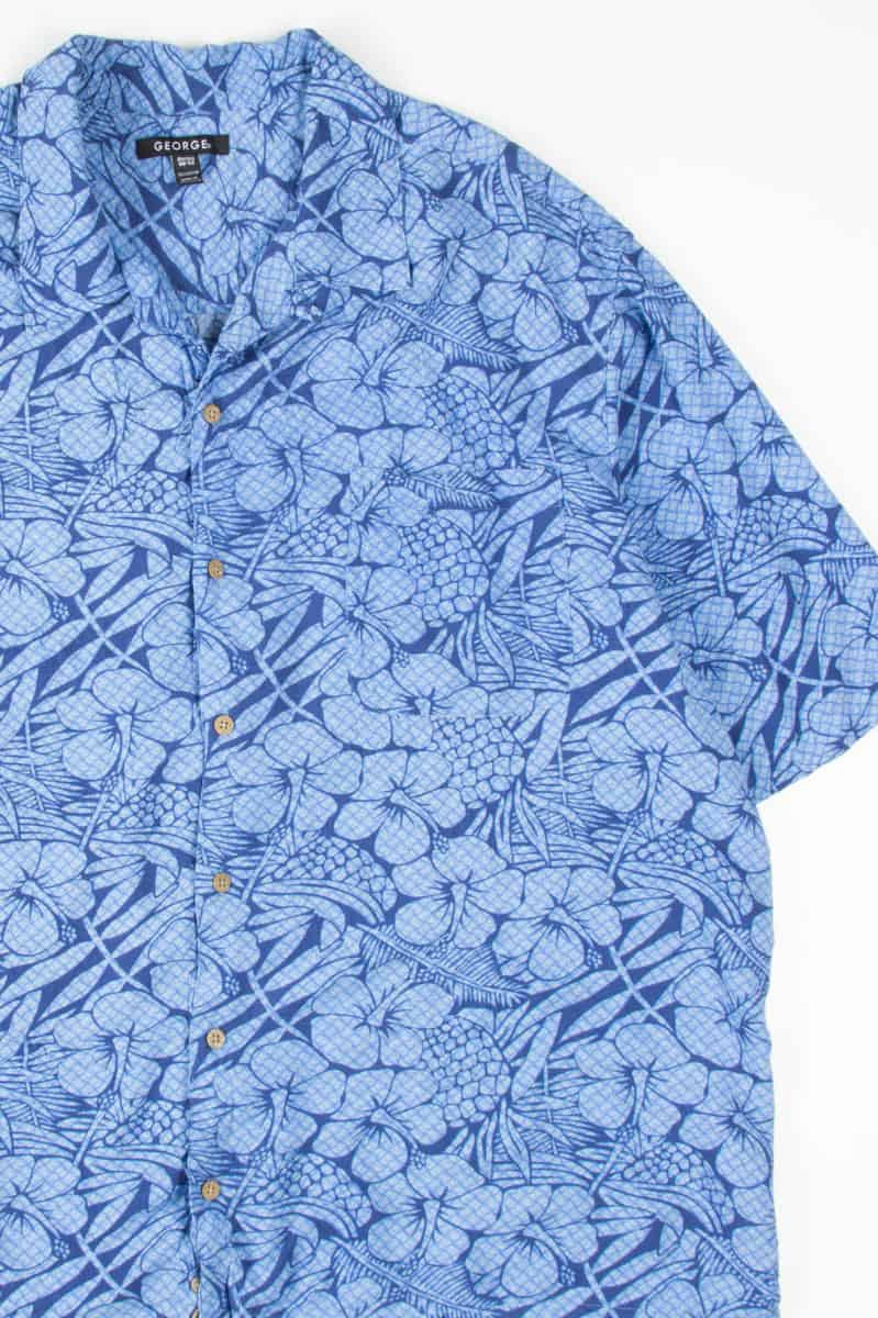 Blue Thatched Floral Hawaiian Shirt
