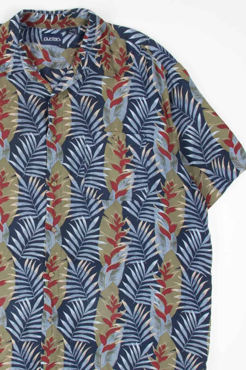 Blue Leaf Print Hawaiian Shirt