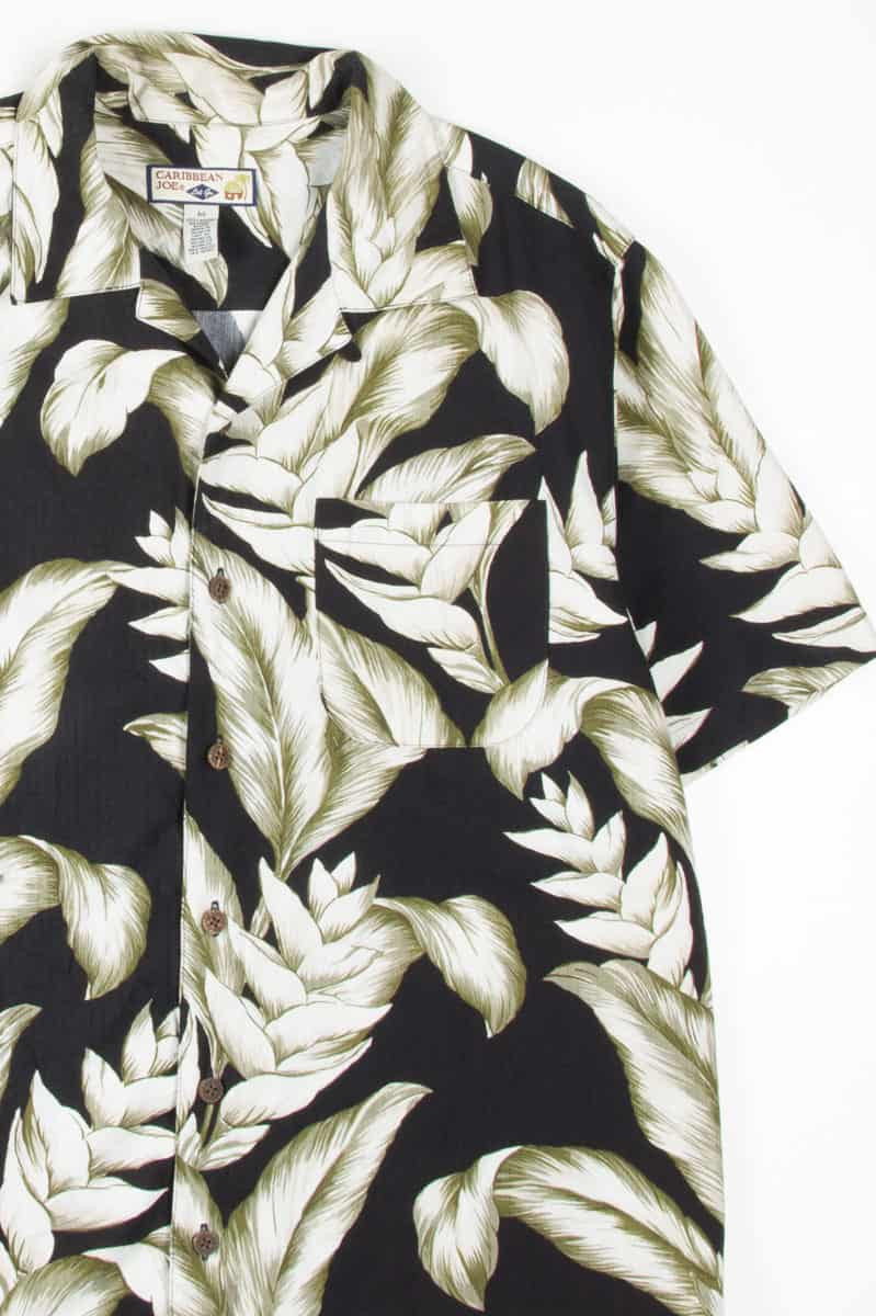 Black Large Leaf Print Hawaiian Shirt