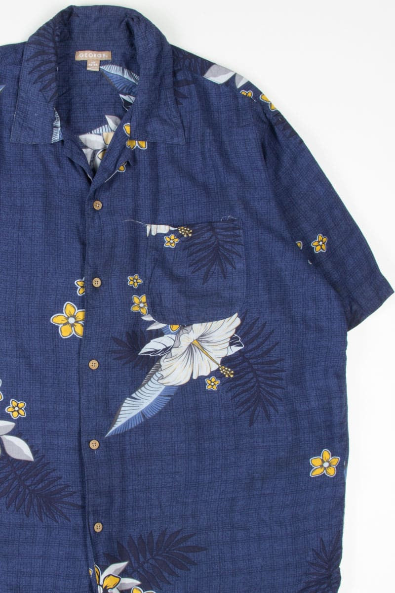 Navy Large Flowers Hawaiian Shirt