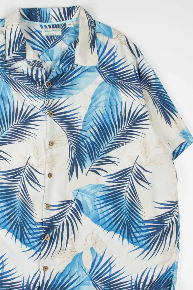 Cream & Blue Leaves Hawaiian Shirt