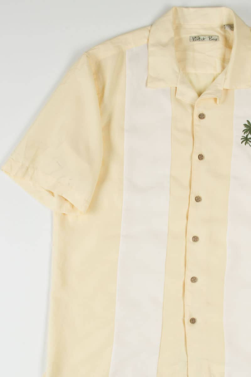 Hibiscus Embroidered Yellow Bowling Hawaiian Shirt