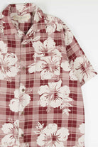 Burgundy Plaid Hibiscus Hawaiian Shirt